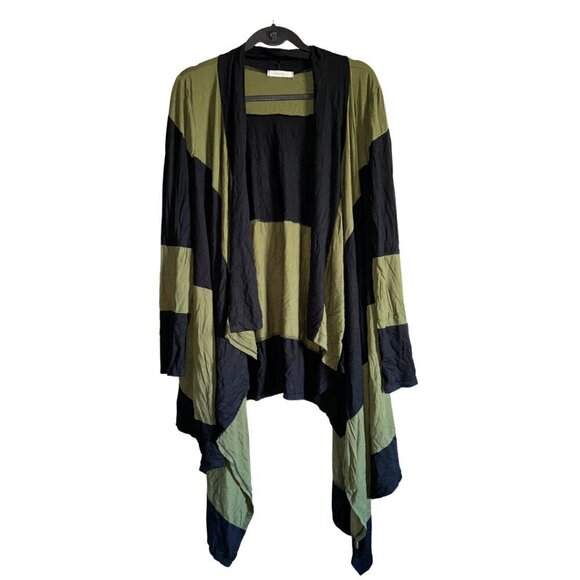 Green & Black Striped Colorblock Asymmetrical Cardigan Women Plus 3xl - Picture 1 of 4